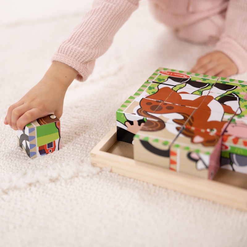 Melissa & Doug Farm Wooden Cube Puzzle with Storage Tray