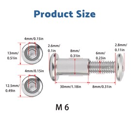 SHUNCHG Pack of 10 Connection Screws Furniture Screws M6 x 30 mm Sleeve Screws with Hexagon Socket, Stainless Steel A2 V2A Cabinet Connector, Furniture Connector, Sleeve Nut for Furniture, Cabinets