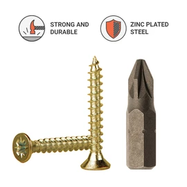 (Pack of 250) Yellow Zinc Plated Steel 3.5 x 25mm Wood Screws Chipboard Screws Universal Pozi Drive Screw PZ Full Thread Pozidriv Countersunk Head (250, 3.5 x 25mm)