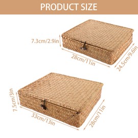 APACALI Set of 2 Seagrass Baskets with Lid, Rectangular Rattan Basket with Lid, Natural Seagrass Braided Basket, Wicker Baskets for Shelves, Organisation of Natural Seagrass, Set of 2