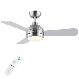 putroad 42 Inch Ceiling Fans with Lights, Modern Brushed Nickel Ceiling Fan with Light and Remote, DC Reversible, 3 blades 6 Speeds, 3CCT Dimmable Ceiling Fan for Bedroom, Indoor/Outdoor Patios