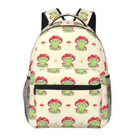 Ikfoela Kawaii Frog Print Backpack for Boys Girls Bookbags Lightweight Adjustable Elementary Middle High School Bags for Kids Children Teenagers Travel Daypack Laptop Hiking Backpacks