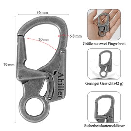 Ahiller Carabiner Key Ring Clip, 3 Inch Zinc Alloy Double Locking Keychain for Outdoor, Key Chain Style Carabiner Hook [Dark Alloy-1P]
