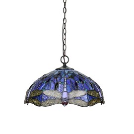 Chloe Lighting SUNNIVA Dragonfly Tiffany-Style Dark Bronze 2 OR 3 Light Ceiling Pendant 18" Wide