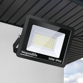 Wegoodlife LED Outdoor Spotlight, 50 W, Super Bright 3995 LM Spotlight, IP66 Waterproof Floodlight, 6500 K Cool White Outdoor Spotlight, Outdoor Security Lighting for Backyard, Driveway, Doors,