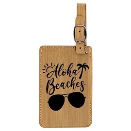 Enthoozies Aloha Beaches Tan Laser Engraved Luggage Tag - 2.75 Inches x 4.5 Inches