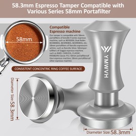 Espresso Tamper 58.3mm Barista Coffee Tamper with Dual Spring Loaded 100% Stainless Steel Ripple Base, Constant 30lb, Compatible with Espresso Machine Rancilio, Gaggia Portafilter, E61 Group(Silver)