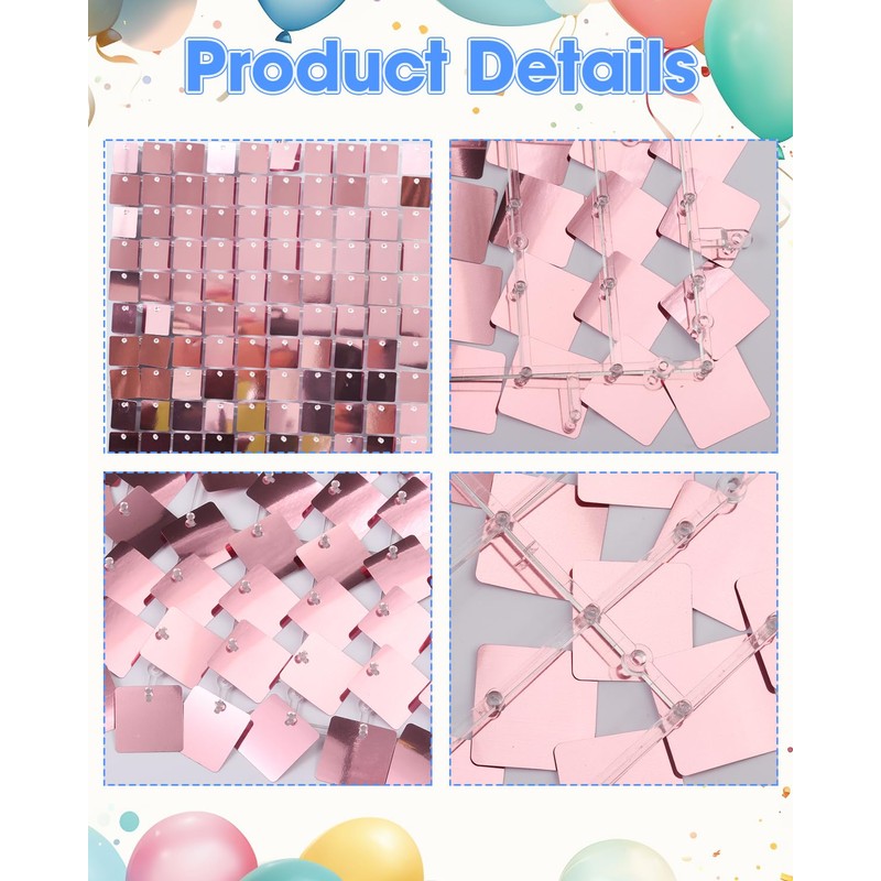 Pink Shimmer Wall Backdrop 36 Panels Cover 6 x 6