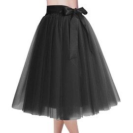 929 - Plus Size Women's A-Line Short Knee Length Tutu Tulle Wedding Prom Skirt (1X, Black)