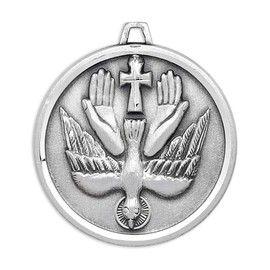 Extel Sterling Silver Holy Spirit Confirmation Dove Round Medal Pendant Necklace with 20" Chain, Made in USA