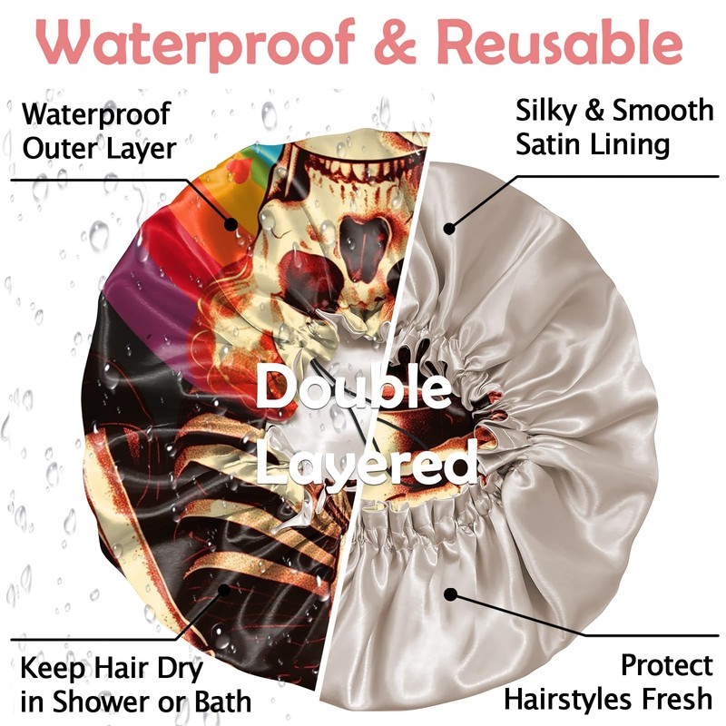 Cabreche Luxury Shower Cap Satin Silk Lined Adjustable Elastic Reusable