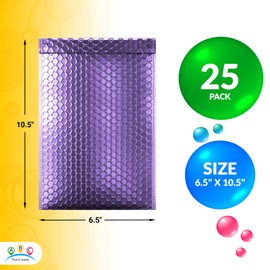ABC Purple Metallic Bubble Mailers, 6.5 x 10.5 Inches. 25 Pack Metallic Bubble Envelope with Self-Seal Closure. Waterproof Poly Mailers Metallic. Bright Metallic Packaging Envelopes for Shipping