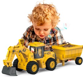 Excavator Toy with Cargo Bin, 1:18 Scale Construction Vehicle for Kids, Inertia-Powered Push-and-Go, Lights & Sounds, Working Digger Arm, Indoor/Outdoor Sandbox Toy for Boys Girls Age 3 4 5 6
