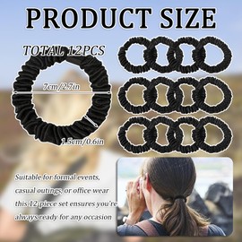 12-Piece Set Scrunchies For Women, High Elasticity Black Scrunchie With No Damage Hair Ties, Stylish Hair Accessories For Office, Travel, Sports