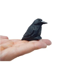 Selsela Raven Black Bird Crow Figurine Statue Sculpture Art Miniature Wood Carving Decor Small Animal