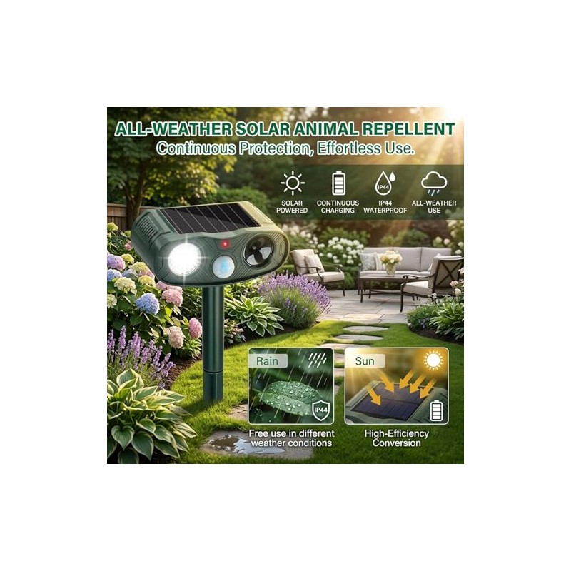 2026 Solar Animal Repellent Outdoor: 4Pack Ultrasonic Deer Repellent Devices
