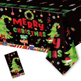 ORNACELE Christmas Disposable Tablecloths, 108" x 54" Rectangular Plastic Waterproof Tablecover with Christmas Stocking Gift Wreath, Winter Holiday Themed Party Party Decoration Supplies (1)