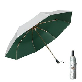 HUAMu UV Protection Umbrella, Handheld Parasol, Rainproof and 99.9% UV Protection, Compact Personal Parasol, Golf Umbrella with Titanium Silver+Black Double Anti-UV Coating, dark green