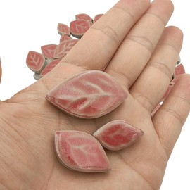 500g Random 3 Sizes Leaves Ceramic Mosaic Tiles Make Creative Ceramic Mosaic Pieces for DIY Crafts, Flower Pots, Vases, Cups, Garden Decoration, Mosaic Making Accessories (Light Red)
