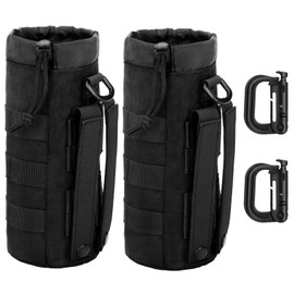 EEEKit Pack of 2 Tactical Bottle Holder, Molle Water Bottle Holder, Water Bottle Bag, Military Water Bottle Bag for Hiking, Biking, Running, Camping (Black)