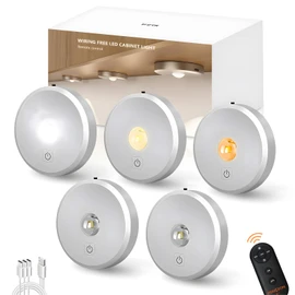 Puck Lights Cordless with Remote Control, 2200mAh Rechargeable Under Counter Lighting,3 Color Temperatures Dimmable Under Cabinet,Closet Light,Tap Light for Hallway (Silver, 5PCS)