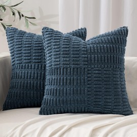 MIULEE Blue Boho Pillow Covers Set of 2 Decorative Farmhouse Couch Throw Pillows Textured Striped Patchwork Pillowcases for Sofa Bed Living Room Square Cushion Covers 20x20 Inch