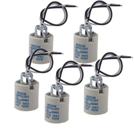5pcs Ceramic Standard Medimun Screw Base Socket E26 E27 Bulb Holders With Wire for Hot Halogen Bulb (E26 5pcs)