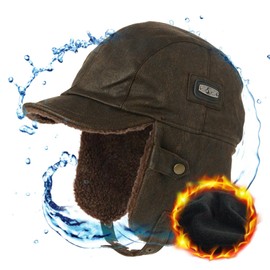 Comhats Pilot Cap for Men Winter Aviator Earflap Hat Adult Brown Faux Leather Trapper Trooper Large L