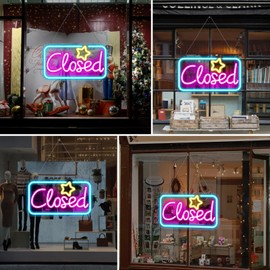 Neon Closed Signs for Business, 16.5''x 9'' Closed Sign LED, Super Bright Closed Neon Sign(Yellow&Red&Blue), with ON/OFF Switch & Adapter, Ideal for Window, Wall, Bars, Retail Store, office, etc.