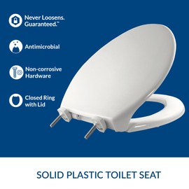 BEMIS 7800TDG Commercial Closed Front Plastic Toilet Seat, Heavy Duty Industrial Seat with Lid, Secure Installation for Long Lasting Hospitality Use, Elongated, White