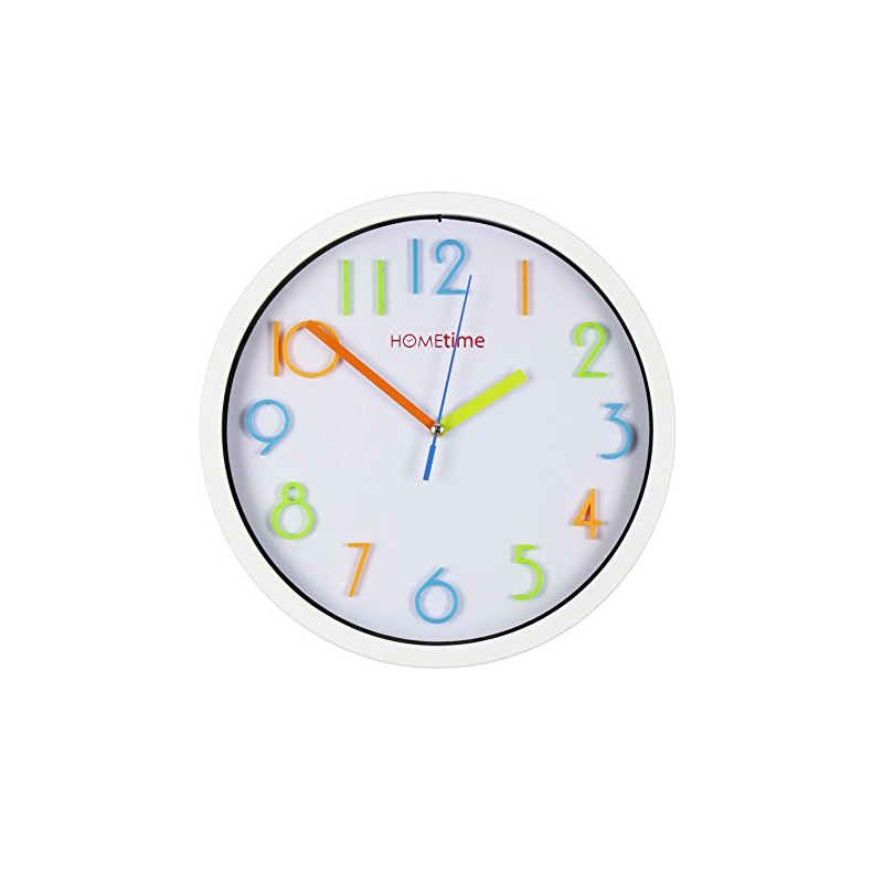 Hometime Plastic White Wall Clock Col Numbers 25cm 'Rainbow'