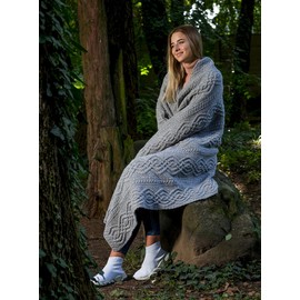 SAOL Luxurios Dara 100% Merino Wool Cable Knit Aran Throw/Blanket (Grey) by 69 x 44 inches