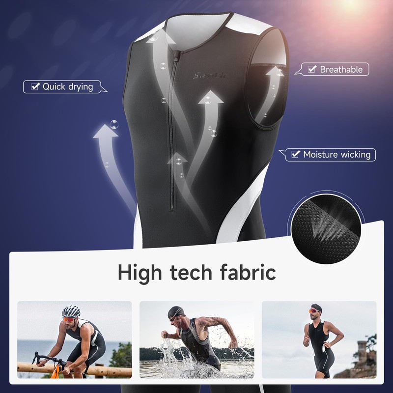 Santic Men's Triathlon Suit Sleeveless Skinsuit Wetsuit Quick Dry Swim