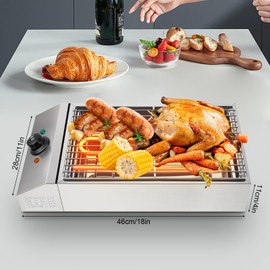 Smokeless Indoor Grill, 1800W Commercial Electric Grill, Adjustable Temperature 122°F-302°F Electric Grill with Removable Griddle, Stainless Steel Indoor Grill BBQ Grill for Restaurant Camping Party