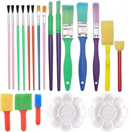 Kids Paint Brushes, 20Pcs Paint Brush Set Kids With Paint Palettes, Colorful Kids Paint Brush Set for Children Toddlers Beginners, Art Paint Brushes for Watercolor, Oil, Acrylic, Face