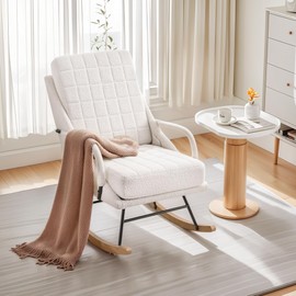 VECELO Rocking Chair Nursery, Teddy Glider Rocker with High Backrest, Upholstered for Living Room, Bedroom, Balcony, White