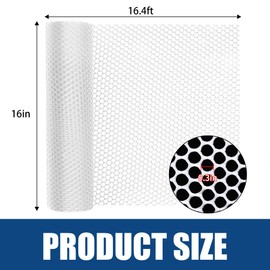Moyios Heavy-Duty 16 inx16.4 ft White Plastic Chicken Wire Mesh, 300GSM Garden Fence with 30 Zip Ties - Flexible Poultry Netting for Balcony Barrier & DIY Crafts