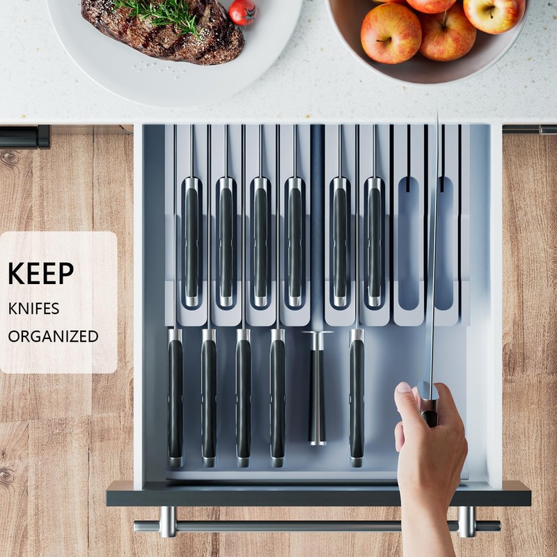 Domax Bamboo In-drawer Knife Block - Knife Drawer Organizer Insert