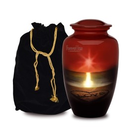Forever URNS Adult Cremation Funeral Urn with Ocean Love Theme for Human Ashes of Female & Male | 200 cu in | Large | Multicolor | Completely Handcrafted with Velvet Protection Bag