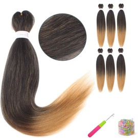 Pre-Stretched Braiding Hair Extensions Synthetic Crochet Braids Yaki Texture 26 Inch 6 Packs Full Head Hot Water Setting Professional Twist Braid Hair (26inch, T27)