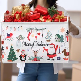 Weysat Extra Large Christmas Storage Baskets for Gifts Empty 16.5 x 12.6 x 9.8 Inch Merry Christmas Santa Storage Bin Collapsible Foldable Large Boxes with Handles Laundry Organizer for Home Bedroom