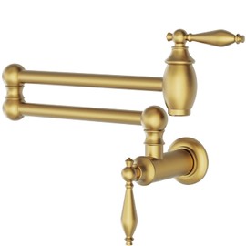 GIMILI Brushed Gold Pot Filler Faucet Wall Mount Kitchen Faucets Over Stove Faucet Folding Faucet with Double Joint Swing Arms