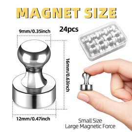 Neodymium Magnets Strong, Small Magnet 24 PCS, Round Magnets for Fridge 12mmx 16mm, Suitable for Whiteboard, Refrigerator, Office, Classroom, School (Silver)