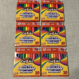 CRA-Z-ART Lot Of 6 CraZArt Super Washable Markers - 10 Count: Brighten Your Creations! NEW