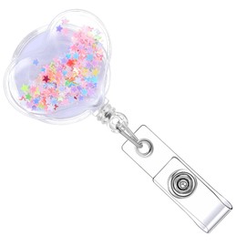 1PCS Heart Retractable Badge Holder, Colorful Sequins Badge Reels, Lightweight Plastic Badge-Clip, Cute Badge-Reel Holder with Star Sequins for Nurse, Doctor, Teacher, Student and Worker