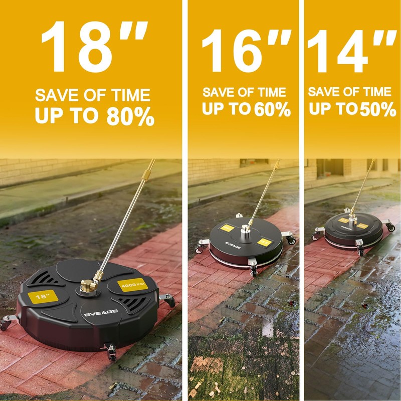 EVEAGE 18 Inch Large Size Pressure Washer Surface Cleaner Attachment