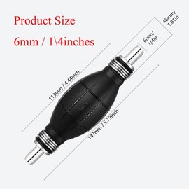 Black Bulb Rubber Fuel Pump - Marine Gasoline Transfer Hand Pump with Vacuum Siphon for Outboard Engine Fuel Pump Line & Boat Accessories (1/4'' 6 mm)