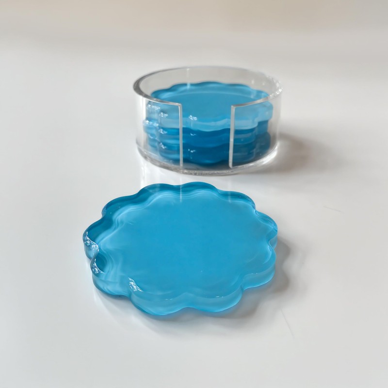 GRAHAM DESIGN Scalloped Acrylic Coasters with Circular Holder - 4