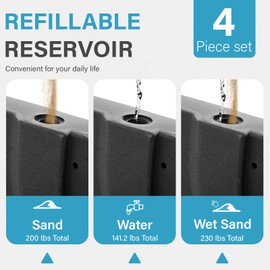 JEAREY 4-Pieces Heavy-Duty Patio Umbrella Base Stand Large Cantilever Offset Patio Umbrella Stand Square Large Base Plate with Locking Black for Water or Sand (Black)