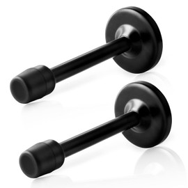 KOLAKO - Topes de puerta de 4 pulgadas, montaje en pared, soportes de tope de puerta modernos negros con parachoques de punta de goma, topes de puerta sólidos de acero inoxidable cepillado, paquete de